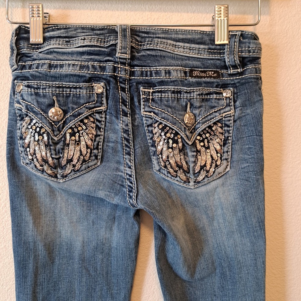 Miss Me Girls Skinny Jeans Sequin Angel Wing Pockets KE3101S2 Size 12